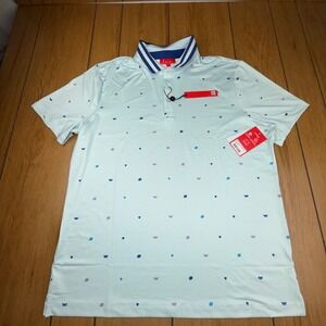 Redvanly Langham Polo Shirt Mens XL Breeze Blue Heart Bee Print Golf R2415 NEW